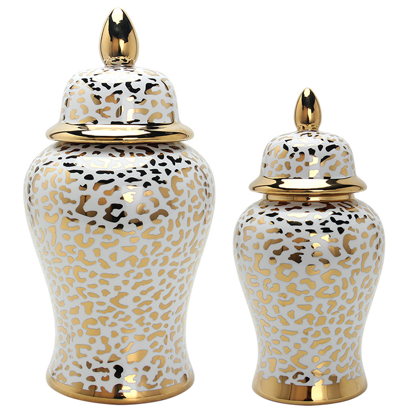 Ваза с крышкой Leopard Print Gold Vase Белый Глянцевое золото Ваза с крышкой Leopard Print Gold Vase Белый Глянцевое золото в Липецке | Loft Concept