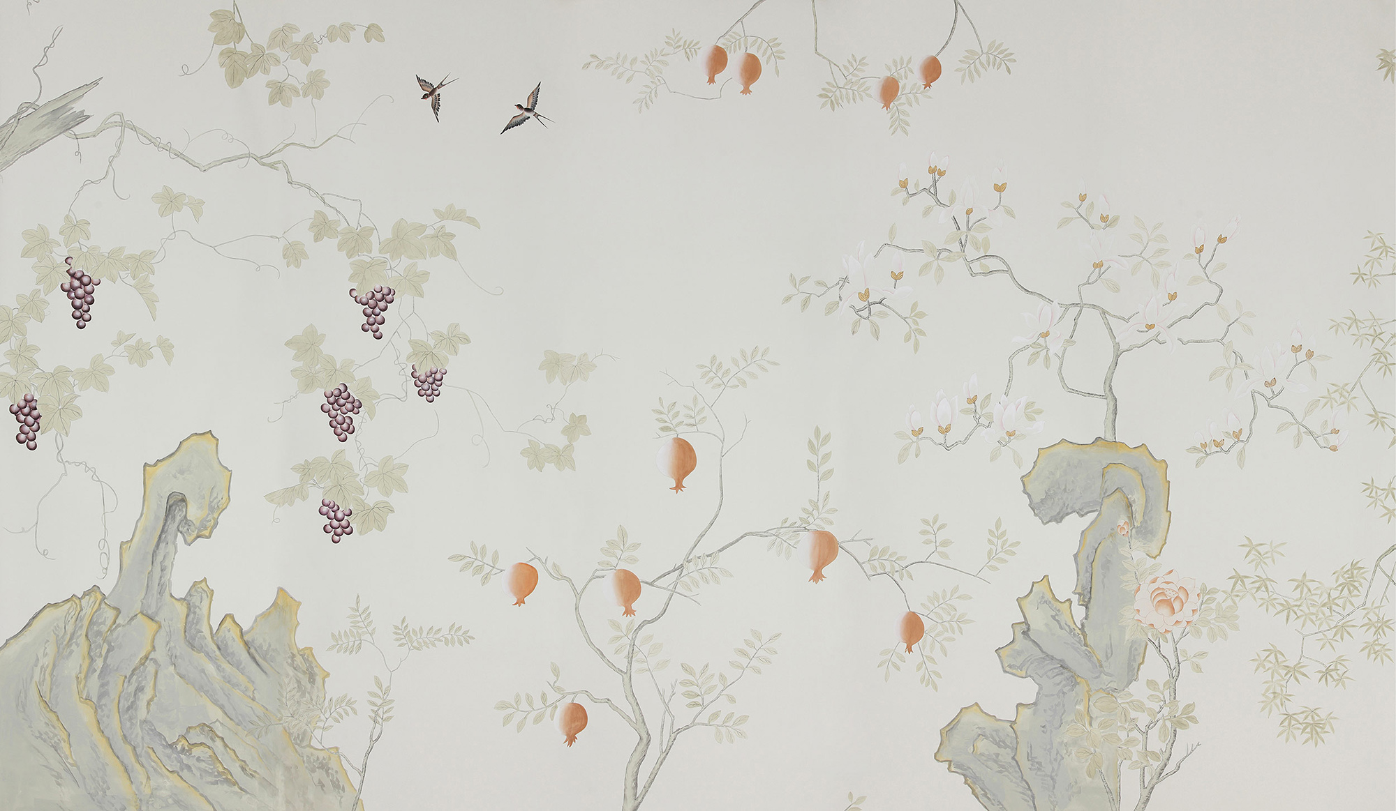 Обои ручная роспись Summer Night Blossom Colourway SC-122 on Bleached white dyed silk Обои ручная роспись Summer Night Blossom Colourway SC-122 on Bleached white dyed silk - постер Loft-Concept в Липецке