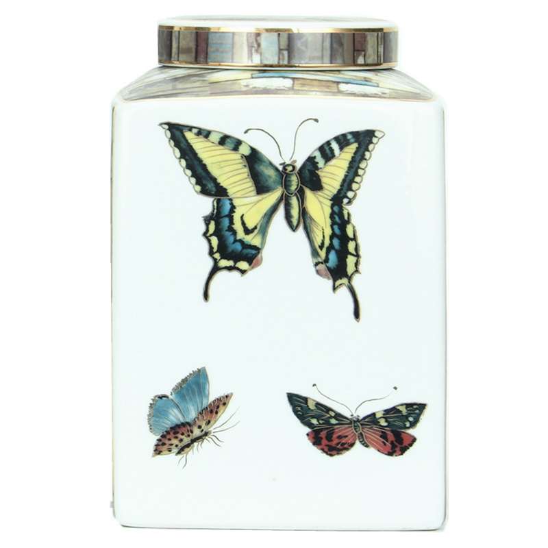Ваза с крышкой Ceramic Flowers and Butterflies Small Vase Мульти Белый Ваза с крышкой Ceramic Flowers and Butterflies Small Vase Мульти Белый в Липецке | Loft Concept