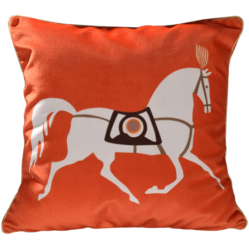 Декоративная подушка Hermes Horse 79 Оранжевый Белый Коричневый Декоративная подушка Hermes Horse 79 Оранжевый Белый Коричневый в Липецке | Loft Concept