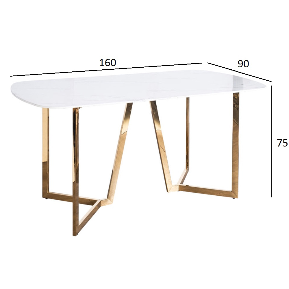Стол обеденный белый с золотыми глянцевыми ножками Laconic White Table Стол обеденный белый с золотыми глянцевыми ножками Laconic White Table в Липецке