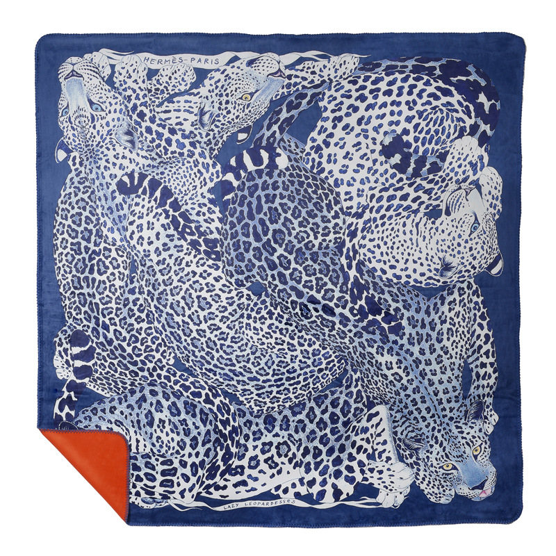 Плед Hermes Leopards Blue Синий Оранжевый Плед Hermes Leopards Blue Синий Оранжевый в Липецке | Loft Concept