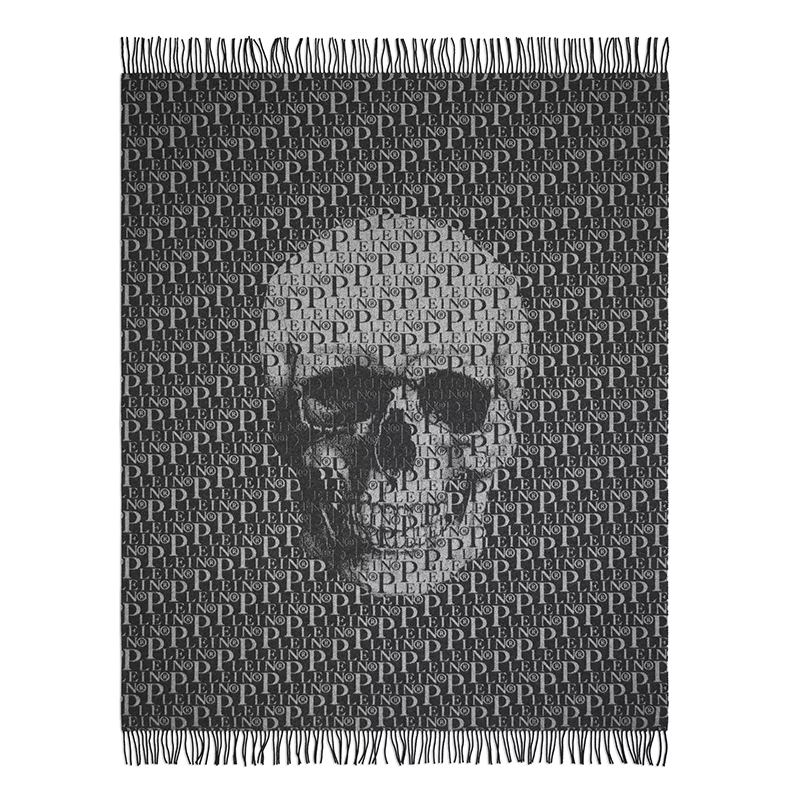 Плед Philipp Plein Plaid Cashmere Plein Черный Серый Плед Philipp Plein Plaid Cashmere Plein Черный Серый в Липецке | Loft Concept
