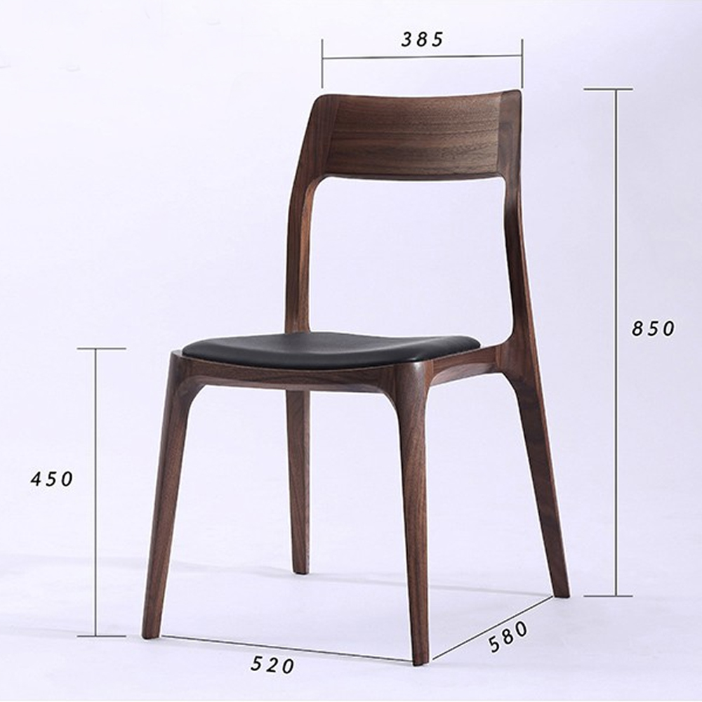 Стул деревянный с мягким сиденьем из черной натуральной кожи Moon Walnut Furniture Стул деревянный с мягким сиденьем из черной натуральной кожи Moon Walnut Furniture в Липецке