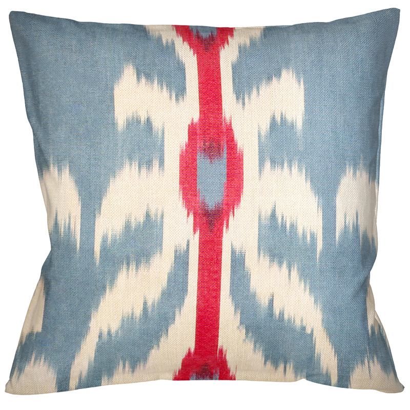 Декоративная подушка Ikat Pattern Голубая с красной линией Мульти Декоративная подушка Ikat Pattern Голубая с красной линией Мульти в Липецке | Loft Concept