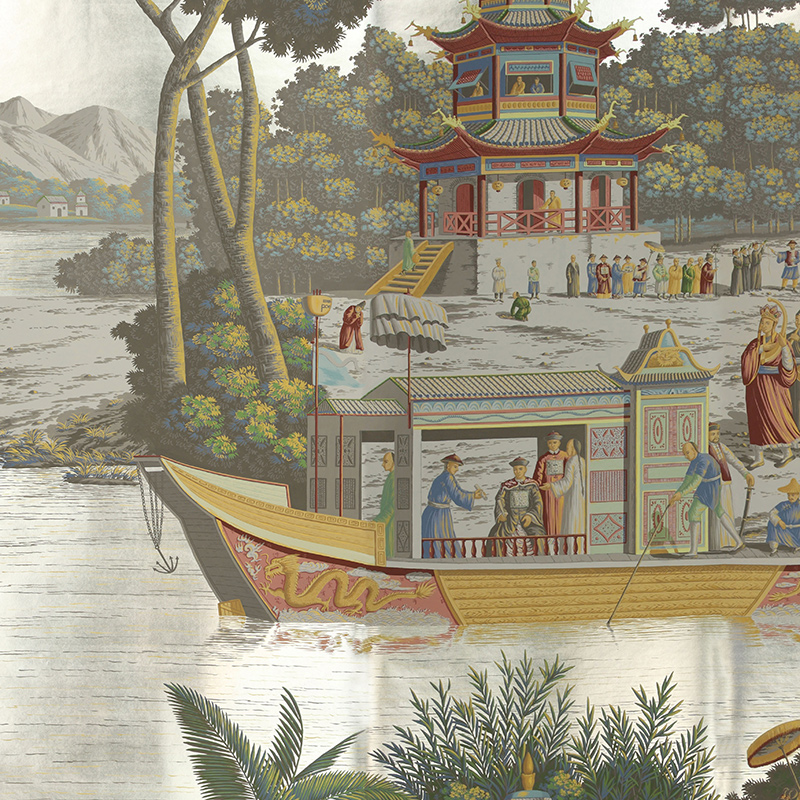 Обои ручная роспись Procession Chinoise Special Colourway on White Metal gilded paper Обои ручная роспись Procession Chinoise Special Colourway on White Metal gilded paper в Липецке | Loft Concept