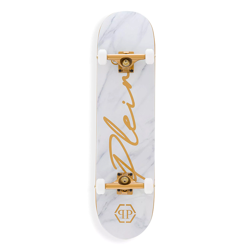 Арт-объект скейтборд Philipp Plein Skateboard Shock Белый Золотой Серый Арт-объект скейтборд Philipp Plein Skateboard Shock Белый Золотой Серый в Липецке | Loft Concept