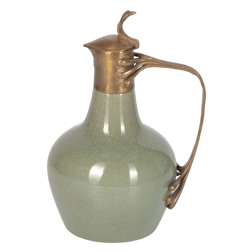Кувшин зеленого цвета из фарфора с бронзовой крышкой и изогнутой ручкой Eden Garden porcelain and bronze Зеленый Бронза Кувшин зеленого цвета из фарфора с бронзовой крышкой и изогнутой ручкой Eden Garden porcelain and bronze Зеленый Бронза в Липецке | Loft Concept