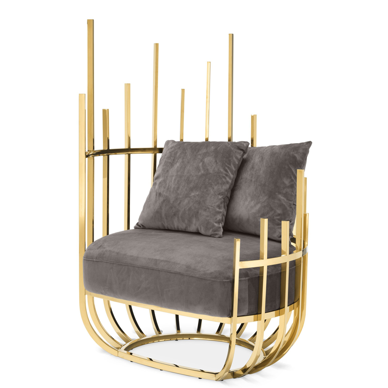 Кресло Eichholtz Chair Santorini Left Серый Глянцевое золото Кресло Eichholtz Chair Santorini Left Серый Глянцевое золото в Липецке | Loft Concept