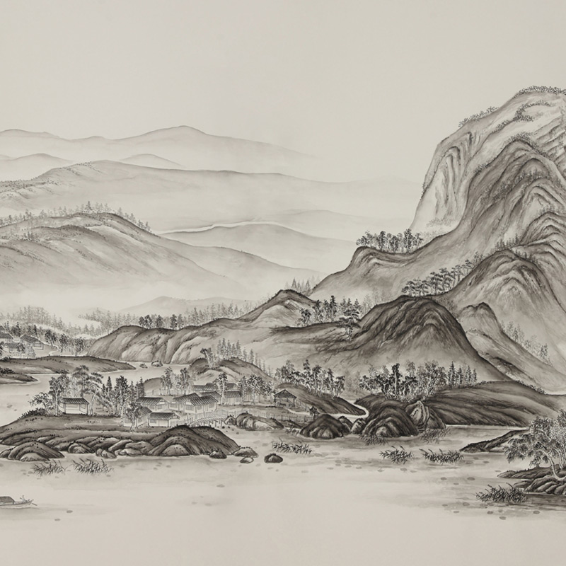 Обои ручная роспись A Thousand Li of Rivers and Mountains Special Colourway on Bleached White dyed silk Обои ручная роспись A Thousand Li of Rivers and Mountains Special Colourway on Bleached White dyed silk в Липецке | Loft Concept