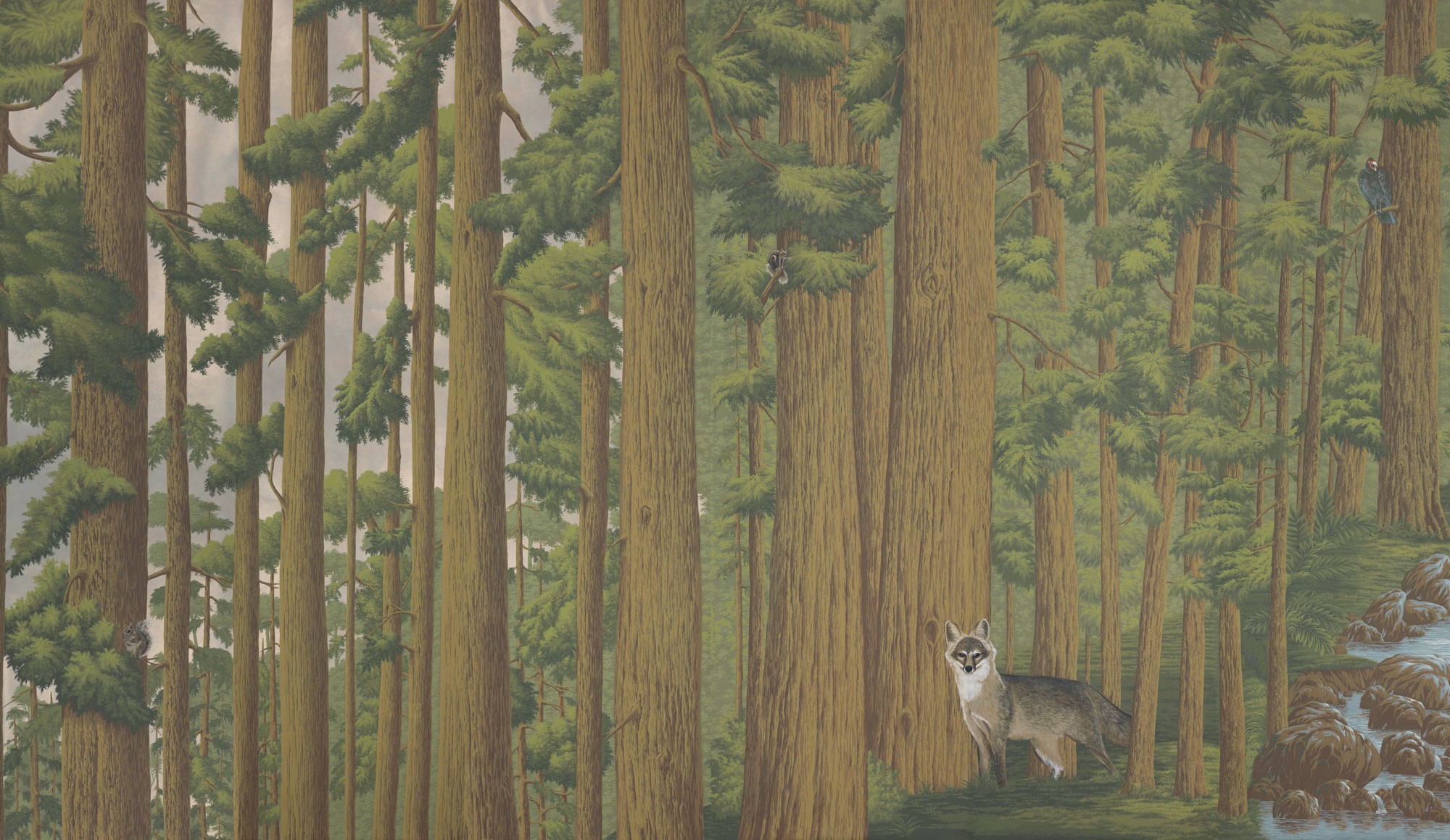 Обои ручная роспись Redwoods Roberts on Brushed Gold gilded paper Обои ручная роспись Redwoods Roberts on Brushed Gold gilded paper - постер Loft-Concept в Липецке