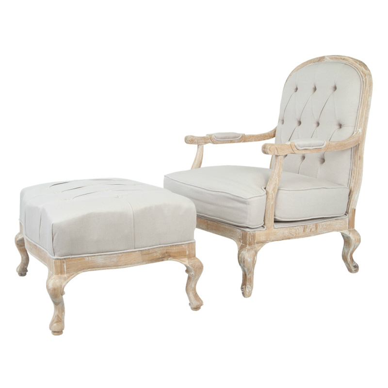 Кресло с пуфом с мягкой обивкой из льна Edward Armchair beige Бежевый Коричневый Кресло с пуфом с мягкой обивкой из льна Edward Armchair beige Бежевый Коричневый в Липецке | Loft Concept
