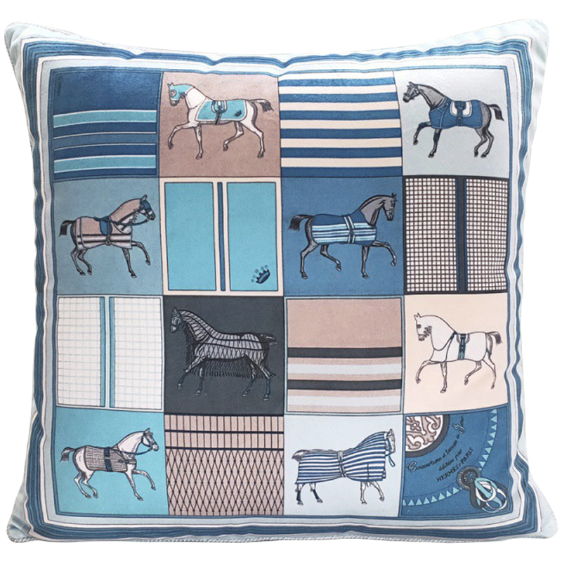 Декоративная подушка Hermes Horses 103 Голубой Бежевый Синий Декоративная подушка Hermes Horses 103 Голубой Бежевый Синий в Липецке | Loft Concept
