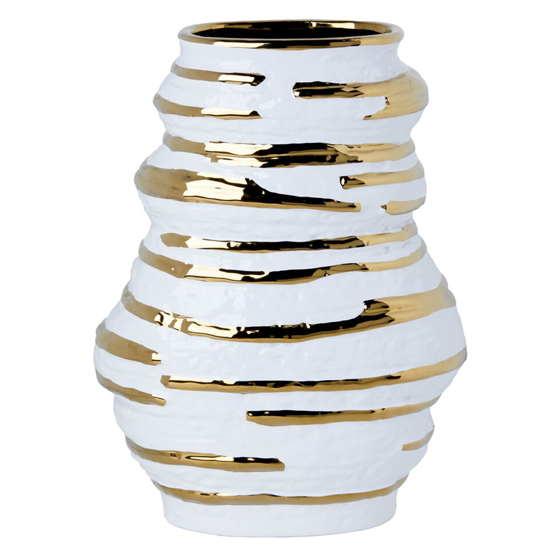 Ваза белая с рельефной поверхностью и золотыми полосами Vase Beehive Белый Золотой Ваза белая с рельефной поверхностью и золотыми полосами Vase Beehive Белый Золотой в Липецке | Loft Concept