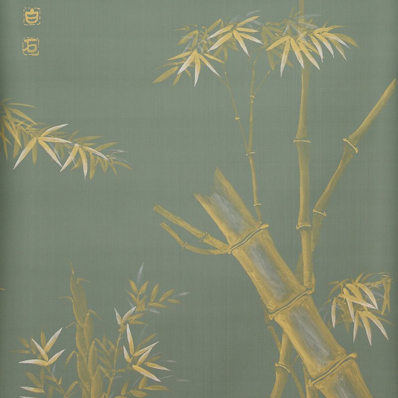 Обои ручная роспись Bamboo Golden on Blue grey dyed silk  в Липецке | Loft Concept 