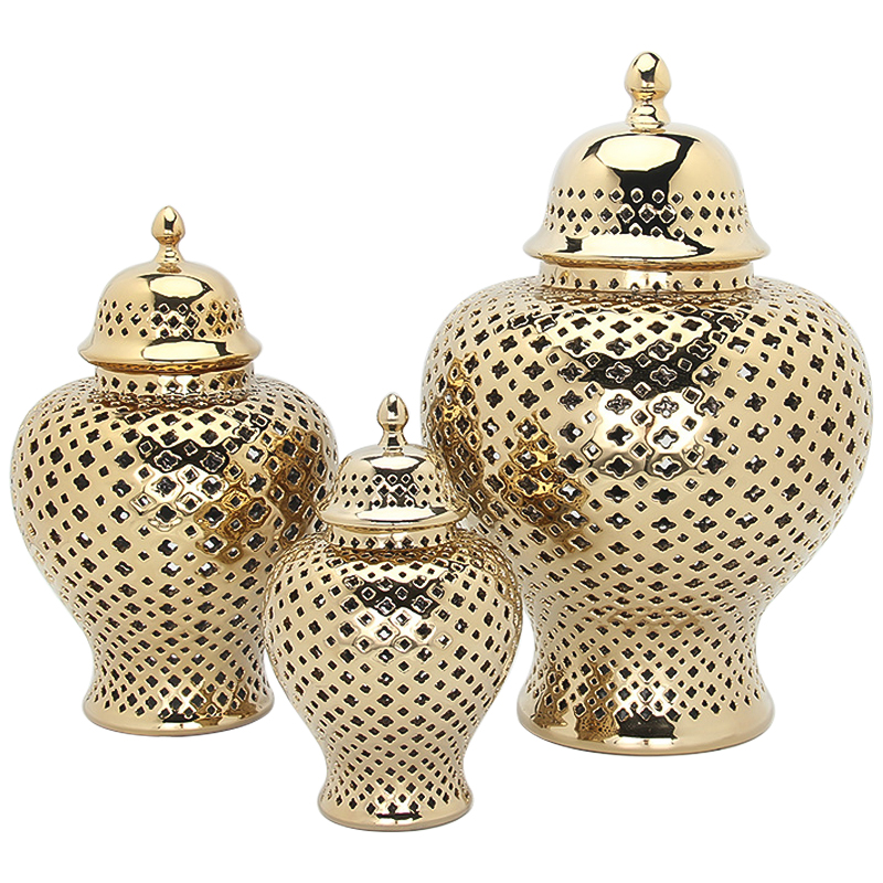 Ваза с крышкой Gold Ceramic Carving Vase Глянцевое золото Ваза с крышкой Gold Ceramic Carving Vase Глянцевое золото в Липецке | Loft Concept