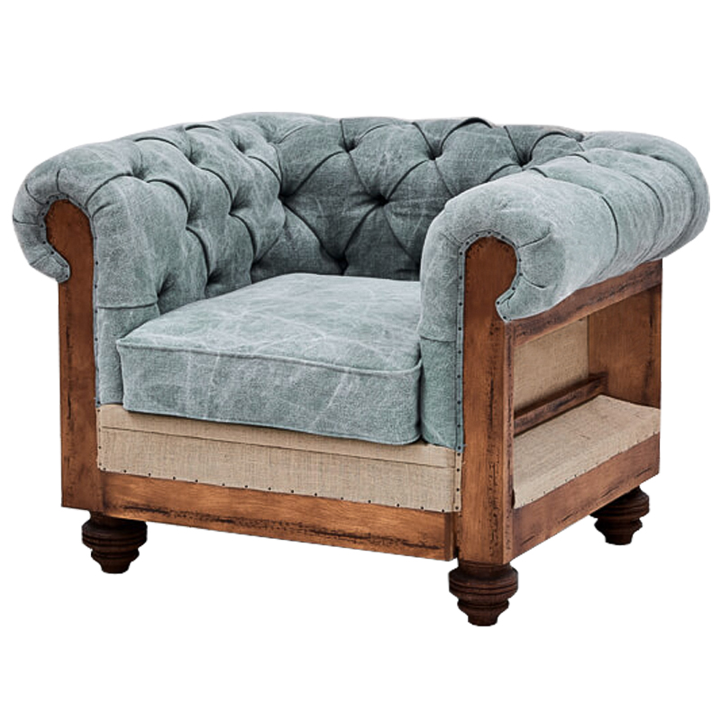Кресло Deconstructed Chesterfield Armchair Gray Blue Серо-голубой Коричневый Бежево-серый Кресло Deconstructed Chesterfield Armchair Gray Blue Серо-голубой Коричневый Бежево-серый в Липецке | Loft Concept