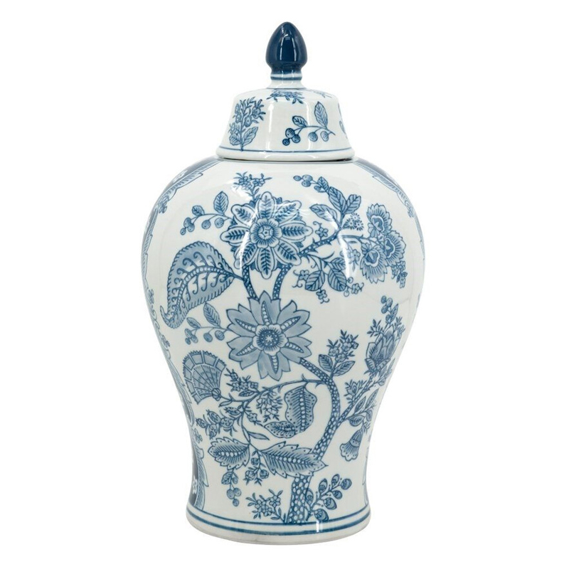 Ваза с крышкой и голубым цветочным рисунком 37 см Blue & White Ornament Белый Голубой Ваза с крышкой и голубым цветочным рисунком 37 см Blue & White Ornament Белый Голубой в Липецке | Loft Concept