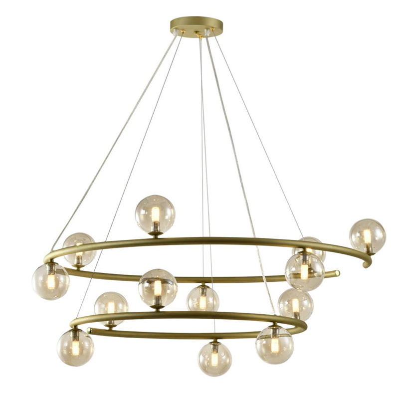 Большая люстра с двумя ярусами Bubble Glass Gold Золотой Янтарный Большая люстра с двумя ярусами Bubble Glass Gold Золотой Янтарный в Липецке | Loft Concept