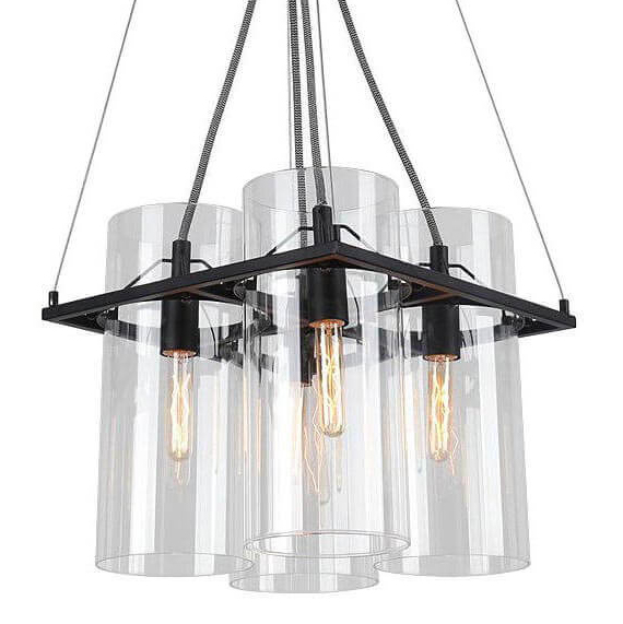 Люстра Glass Cylinder Chandelier Прозрачный Черный Люстра Glass Cylinder Chandelier Прозрачный Черный в Липецке | Loft Concept
