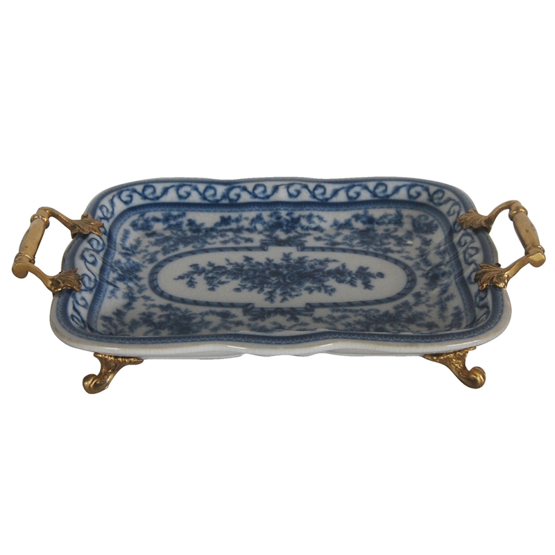 Поднос Blue and Bronze Handles Белый Синий Бронза Поднос Blue and Bronze Handles Белый Синий Бронза в Липецке | Loft Concept