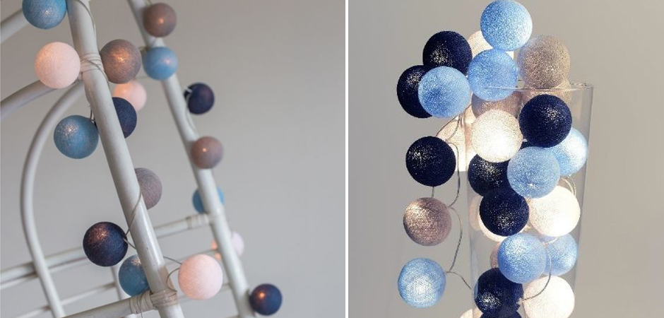 Гирлянда хлопковые фонарики Сotton Ball Sailor Blue - Loft-Concept в Липецке