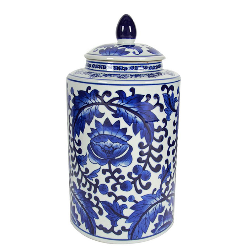 Ваза с крышкой Blue & White Floral Pattern Белый Синий Темно-синий Ваза с крышкой Blue & White Floral Pattern Белый Синий Темно-синий в Липецке | Loft Concept