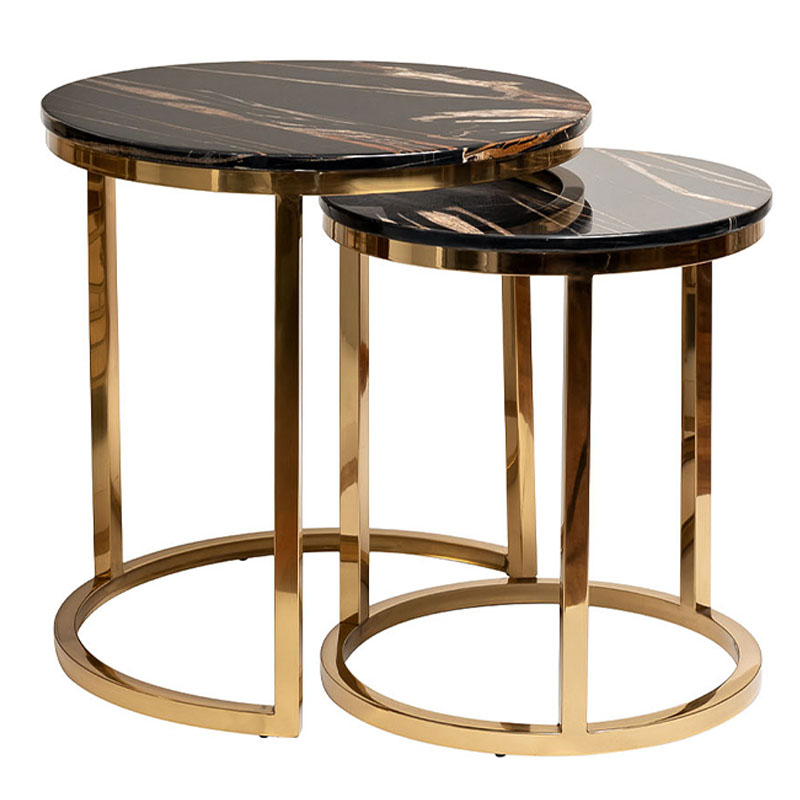 Комплект приставных столов Hewdonald Black Side Tables Глянцевое золото Черный Комплект приставных столов Hewdonald Black Side Tables Глянцевое золото Черный в Липецке | Loft Concept