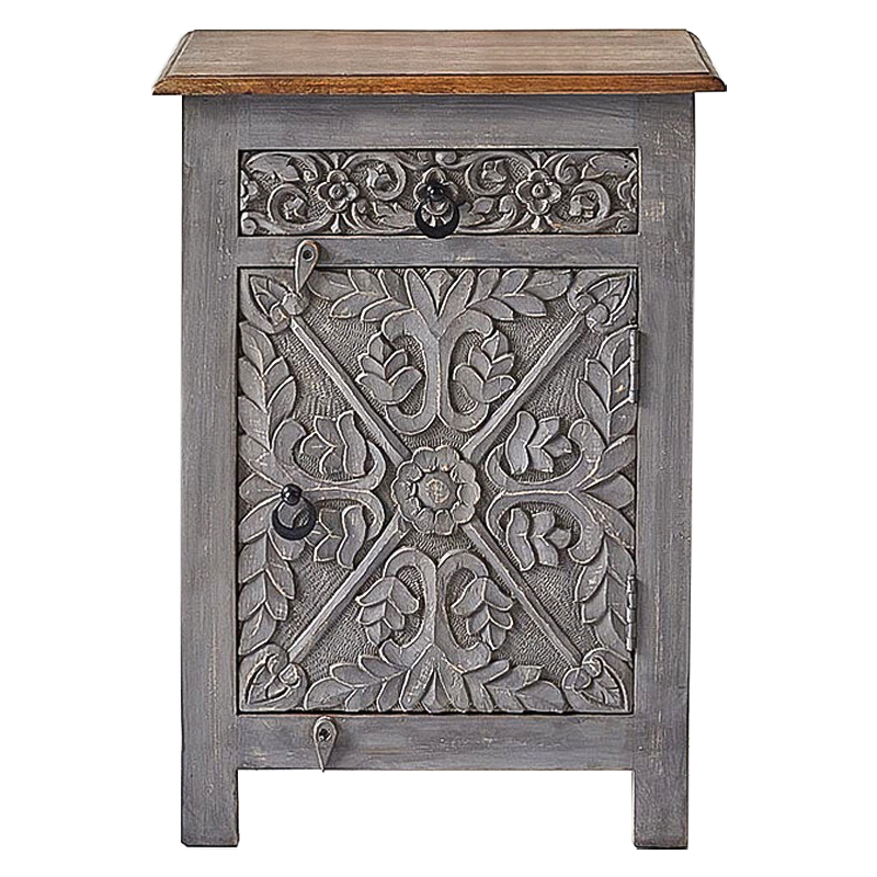 Тумба Indian Antique White Furniture Nightstand Ganica серый Серый Коричневый Тумба Indian Antique White Furniture Nightstand Ganica серый Серый Коричневый в Липецке | Loft Concept