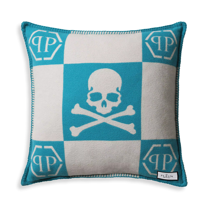 Подушка Philipp Plein Cushion Cashmere Skull 45 x 45 Голубой Белый Подушка Philipp Plein Cushion Cashmere Skull 45 x 45 Голубой Белый в Липецке | Loft Concept