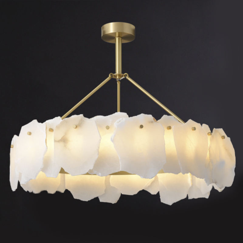Люстра Lucretia Marble Round Chandelier Латунь Белый Мрамор Bianco Люстра Lucretia Marble Round Chandelier Латунь Белый Мрамор Bianco в Липецке | Loft Concept