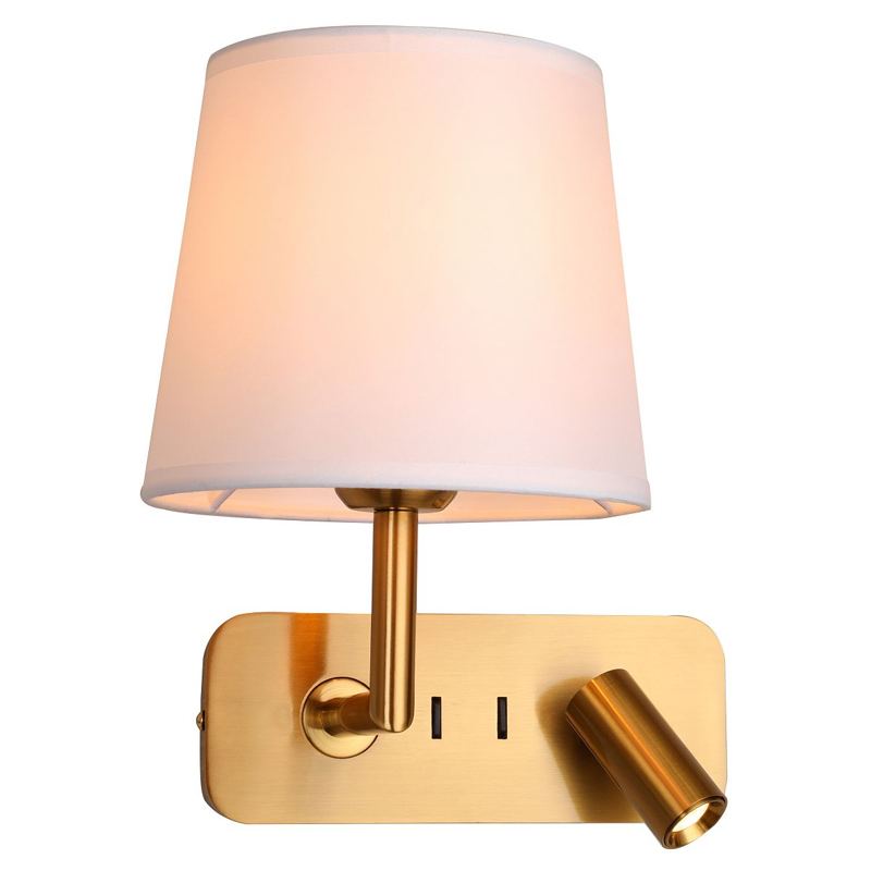 Бра с абажуром Trumpet Lamp Brass 2 лампы Латунь Белый Бежевый Бра с абажуром Trumpet Lamp Brass 2 лампы Латунь Белый Бежевый в Липецке | Loft Concept
