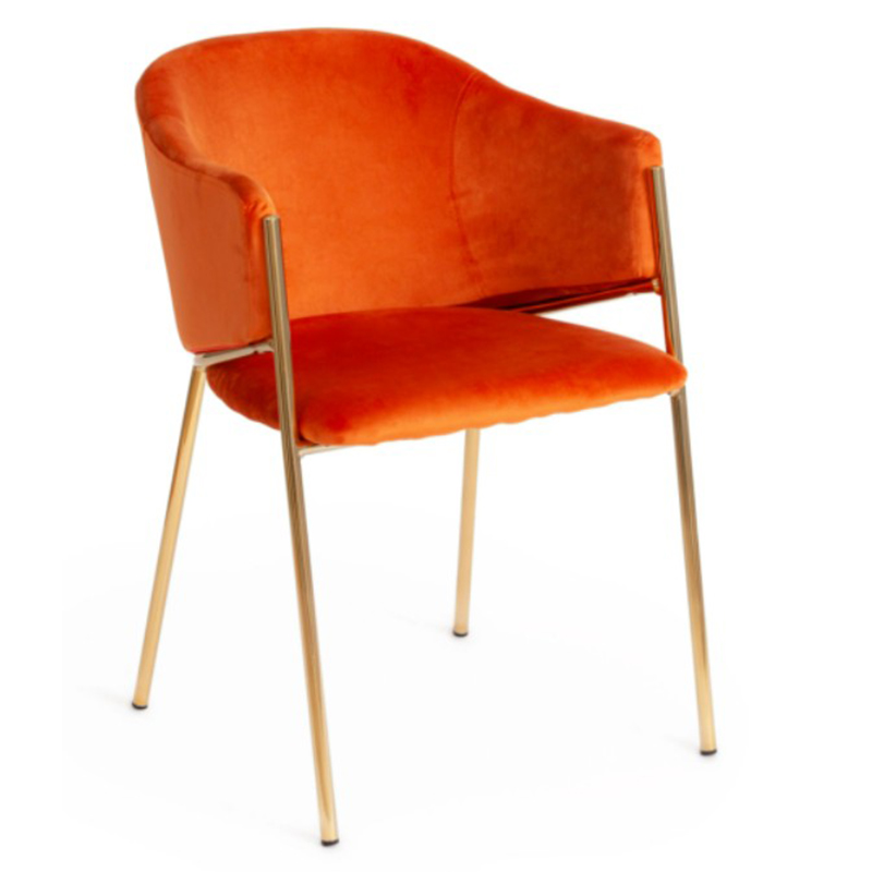 Стул Faisal Orange Velvet Chair Оранжевый Глянцевое золото Стул Faisal Orange Velvet Chair Оранжевый Глянцевое золото в Липецке | Loft Concept