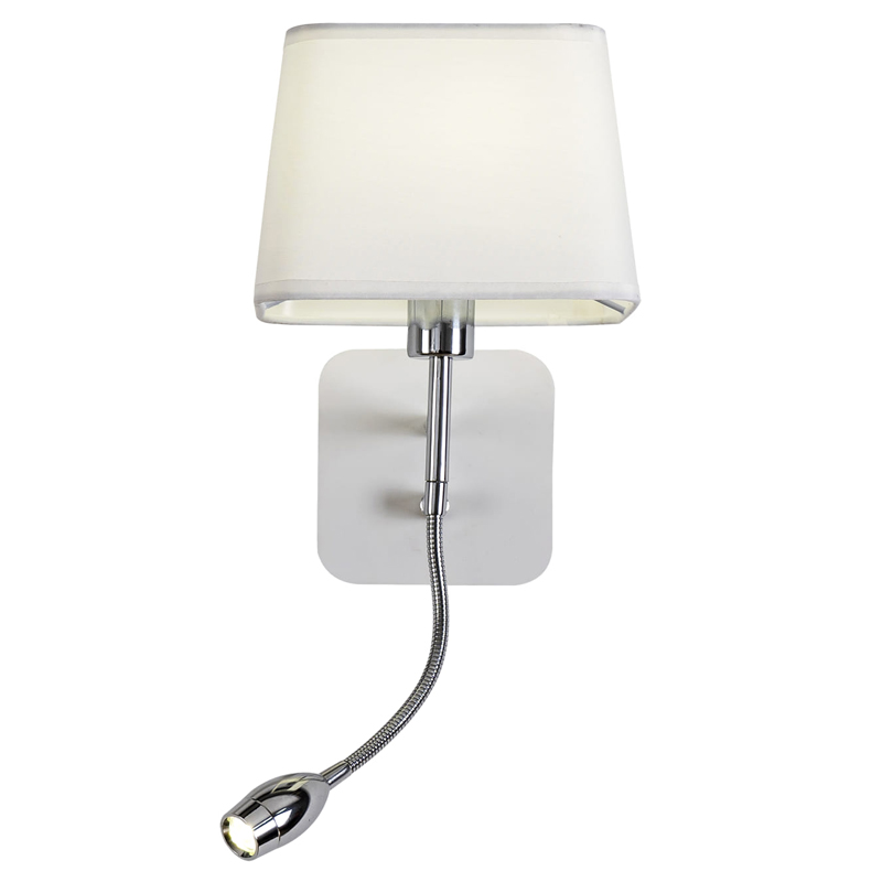 Бра с абажуром и гибким спотом Trumpet Lamp Хром Белый Бра с абажуром и гибким спотом Trumpet Lamp Хром Белый в Липецке | Loft Concept