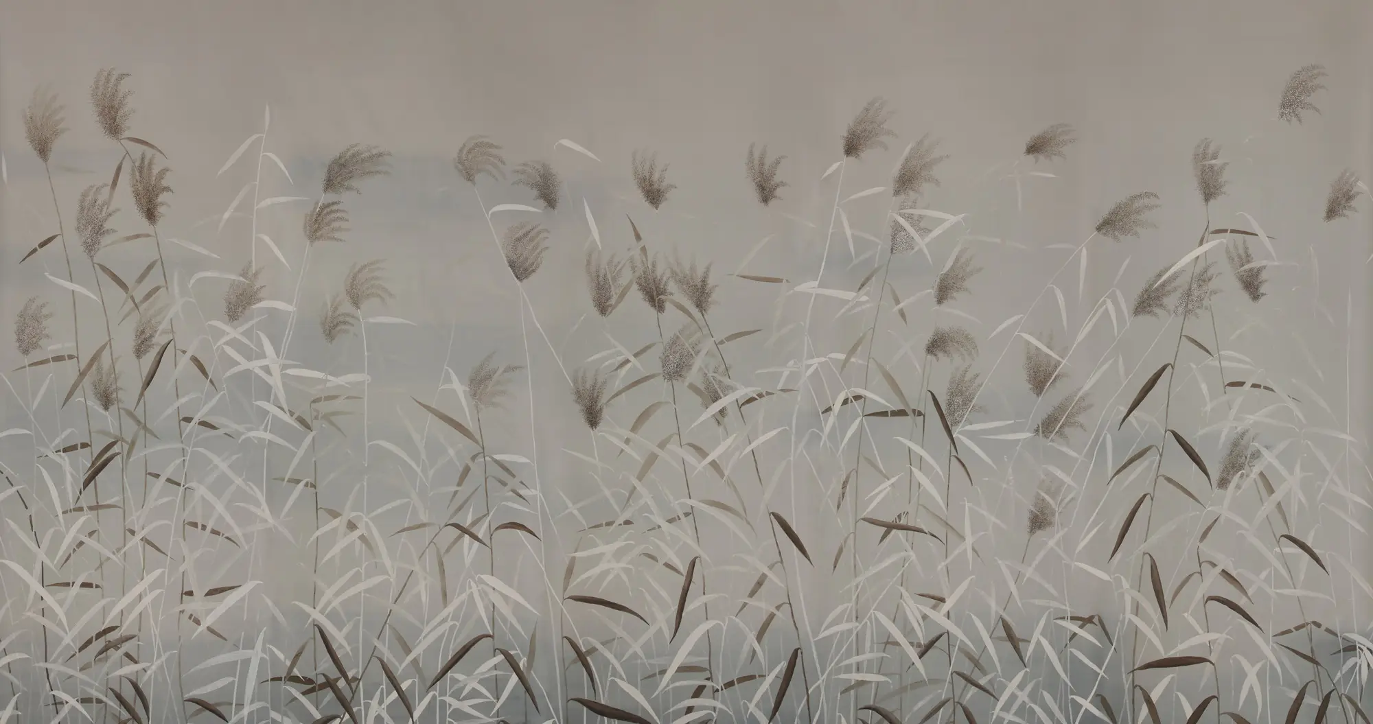 Обои ручная роспись Wild Grasses Special Colourway on Pale Grey dyed silk Обои ручная роспись Wild Grasses Special Colourway on Pale Grey dyed silk - постер Loft-Concept в Липецке