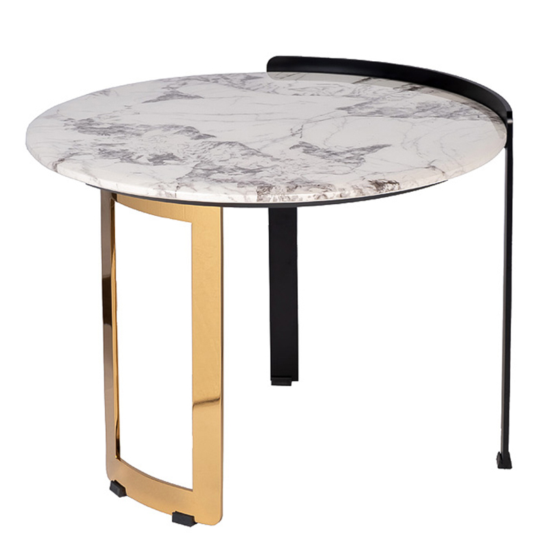 Приставной стол Rodgeir Side Table Черный Глянцевое золото Белый Мрамор Bianco Приставной стол Rodgeir Side Table Черный Глянцевое золото Белый Мрамор Bianco в Липецке | Loft Concept