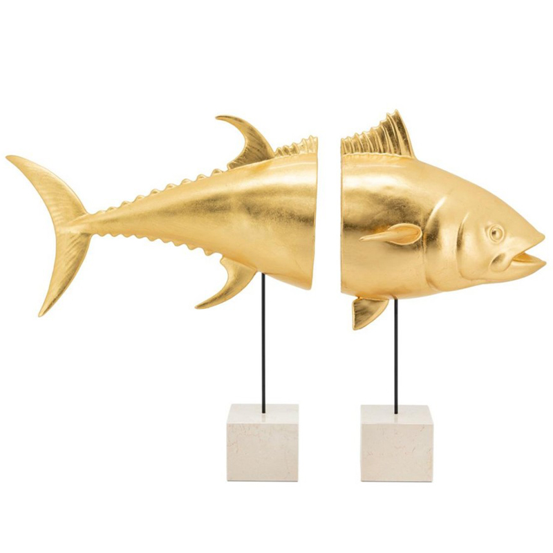 Статуэтка Tuna With Marble Bases Goldleaf Золотой Черный Белый Мрамор Bianco в Липецке | Loft Concept 