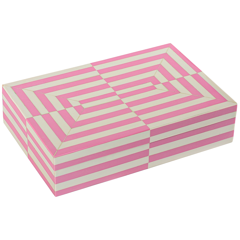 Шкатулка Pink White Stripes Bone Inlay Box Розовый Белый Шкатулка Pink White Stripes Bone Inlay Box Розовый Белый в Липецке | Loft Concept
