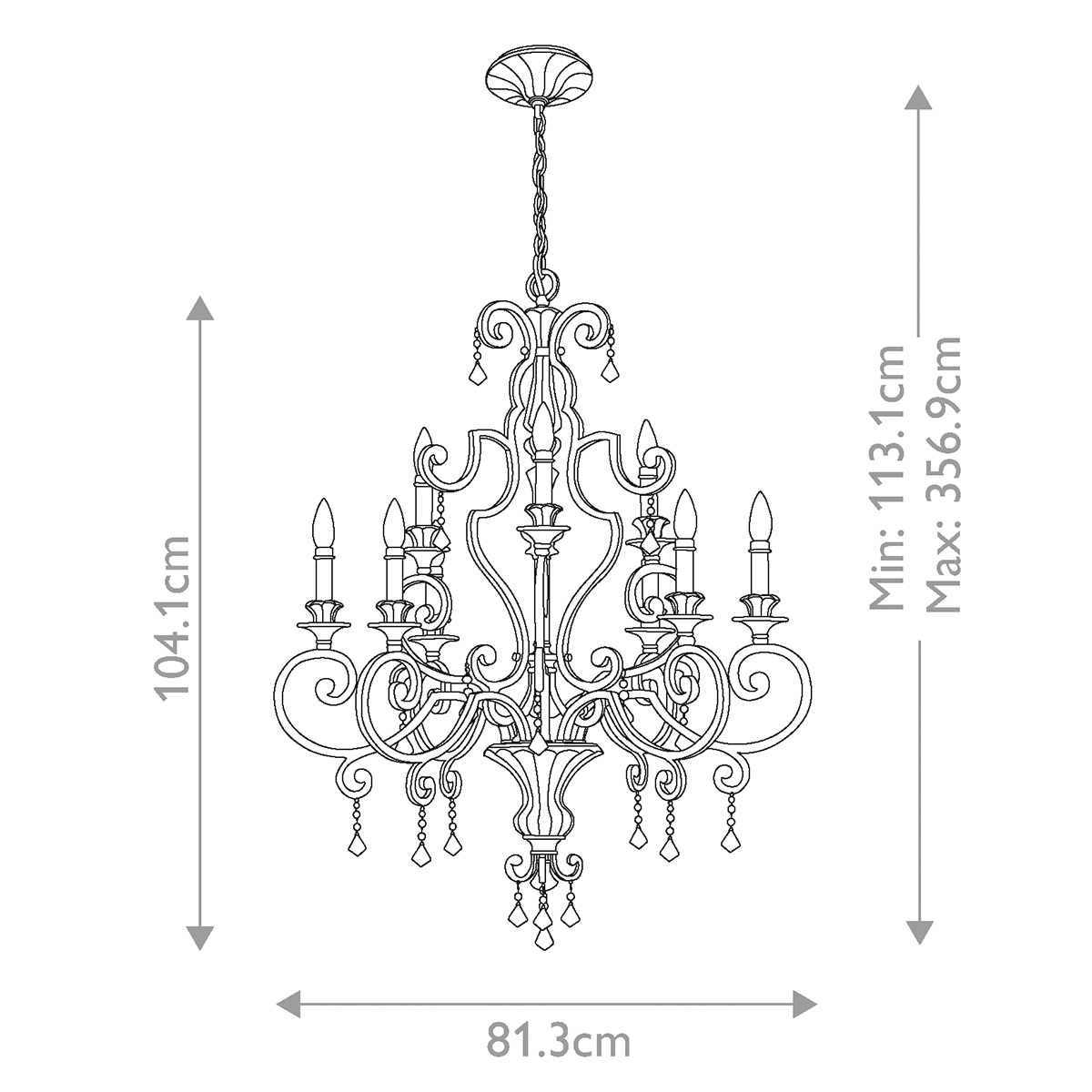 Люстра с подвесками из прозрачного стекла на кованом каркасе бронзового цвета в классическом стиле Quoizel в Липецке
