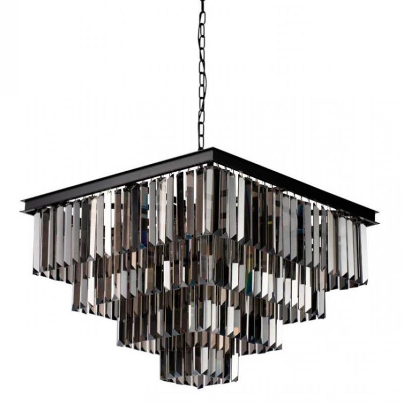 Квадратная Люстра RH 1920s Odeon Black iron Four layers Серое Стекло 60х60 Черный Серый Квадратная Люстра RH 1920s Odeon Black iron Four layers Серое Стекло 60х60 Черный Серый в Липецке | Loft Concept