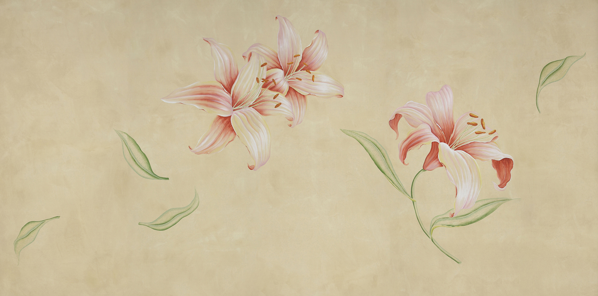Обои ручная роспись Lilium Special Colourway on yellow painted silk Обои ручная роспись Lilium Special Colourway on yellow painted silk - постер Loft-Concept в Липецке