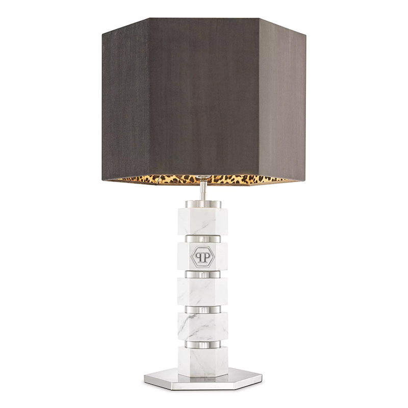 Настольная лампа Philipp Plein Table Lamp Hexagon Коричневый Белый Мрамор Bianco Хром Настольная лампа Philipp Plein Table Lamp Hexagon Коричневый Белый Мрамор Bianco Хром в Липецке | Loft Concept