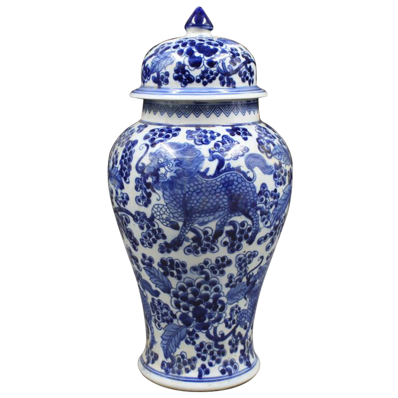 Ваза с крышкой Ceramic Oriental Blue Ornament Dragon Vase Белый Синий Ваза с крышкой Ceramic Oriental Blue Ornament Dragon Vase Белый Синий в Липецке | Loft Concept