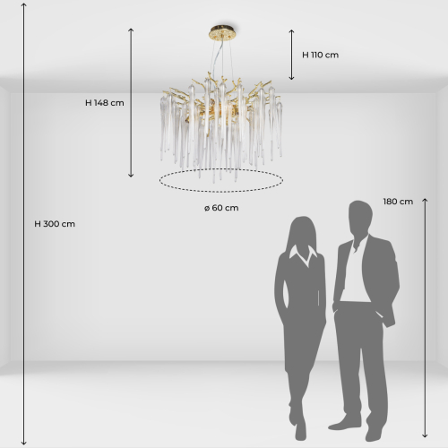 Люстра золотого цвета с декоративными ветками и длинными прозрачными стеклянными подвесами в форме сосулек Droplet Chandelier в Липецке