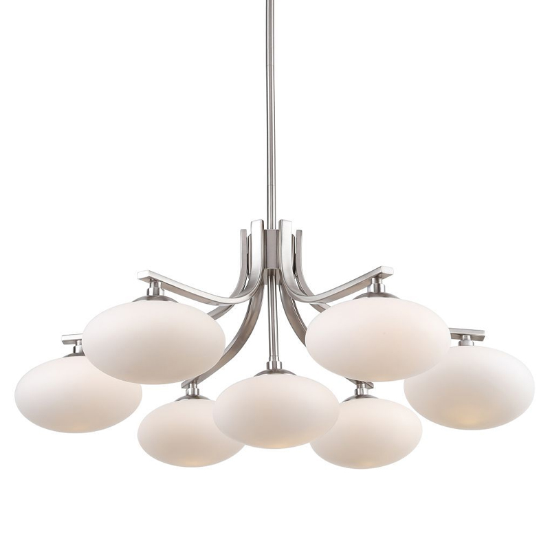 Люстра с овальными белыми плафонами Mushrooms Lamp Никель Белый Люстра с овальными белыми плафонами Mushrooms Lamp Никель Белый в Липецке | Loft Concept