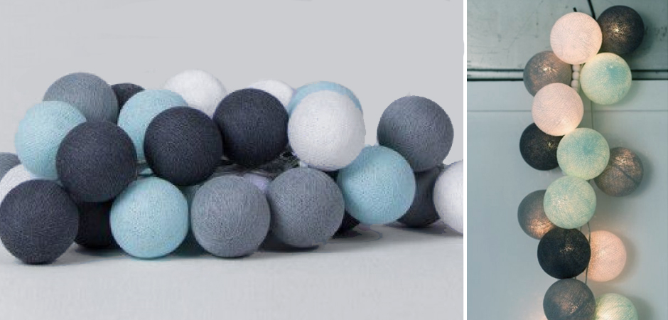 Гирлянда хлопковые фонарики Сotton Ball Aqua-Grey - Loft-Concept в Липецке