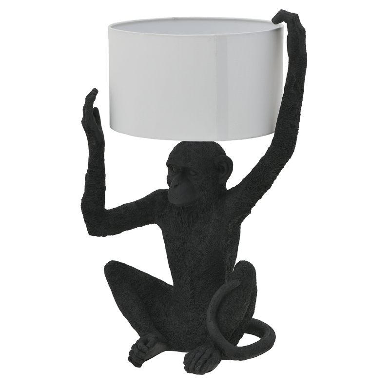 Настольная лампа Black Monkey Holding Lampshade Черный Белый в Липецке | Loft Concept 