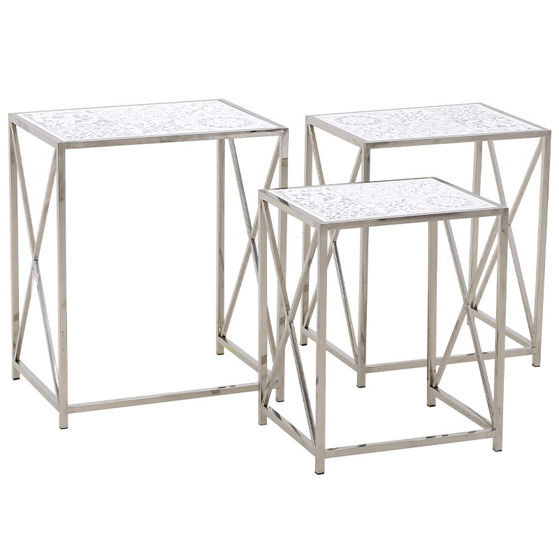 Комплект из 3-х приставных столов Hadiya Side Tables Хром Белый Комплект из 3-х приставных столов Hadiya Side Tables Хром Белый в Липецке | Loft Concept