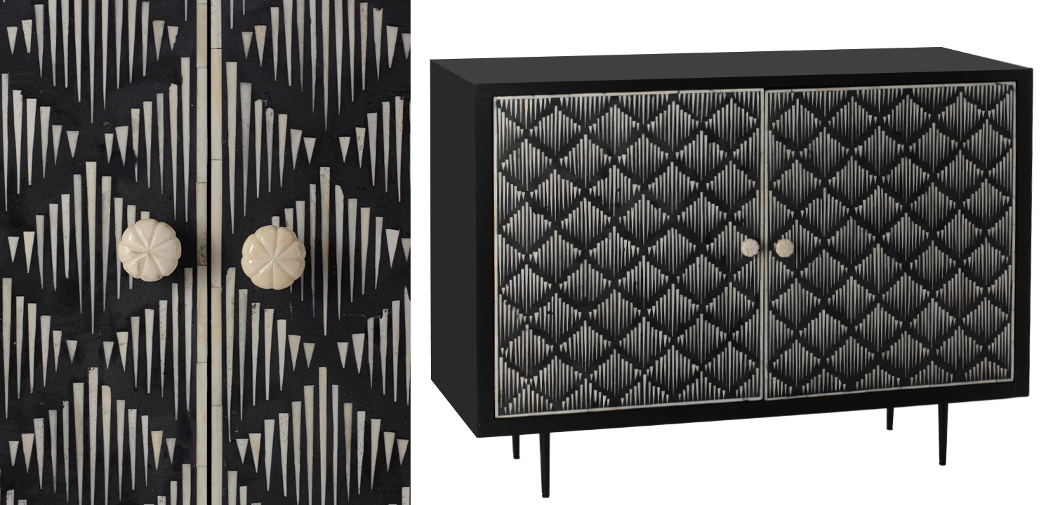 Буфет инкрустированный костью Bone Inlay black - фото
