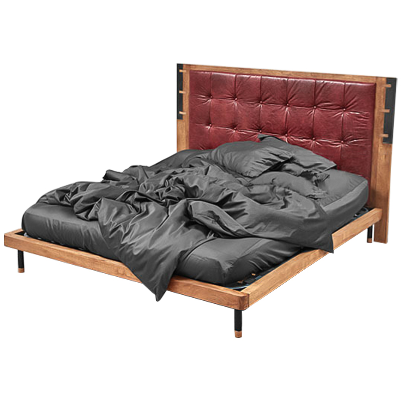 Кровать деревянная с изголовьем из натуральной кожи Kearns Bed Древесина Бургундский красный Кровать деревянная с изголовьем из натуральной кожи Kearns Bed Древесина Бургундский красный в Липецке | Loft Concept